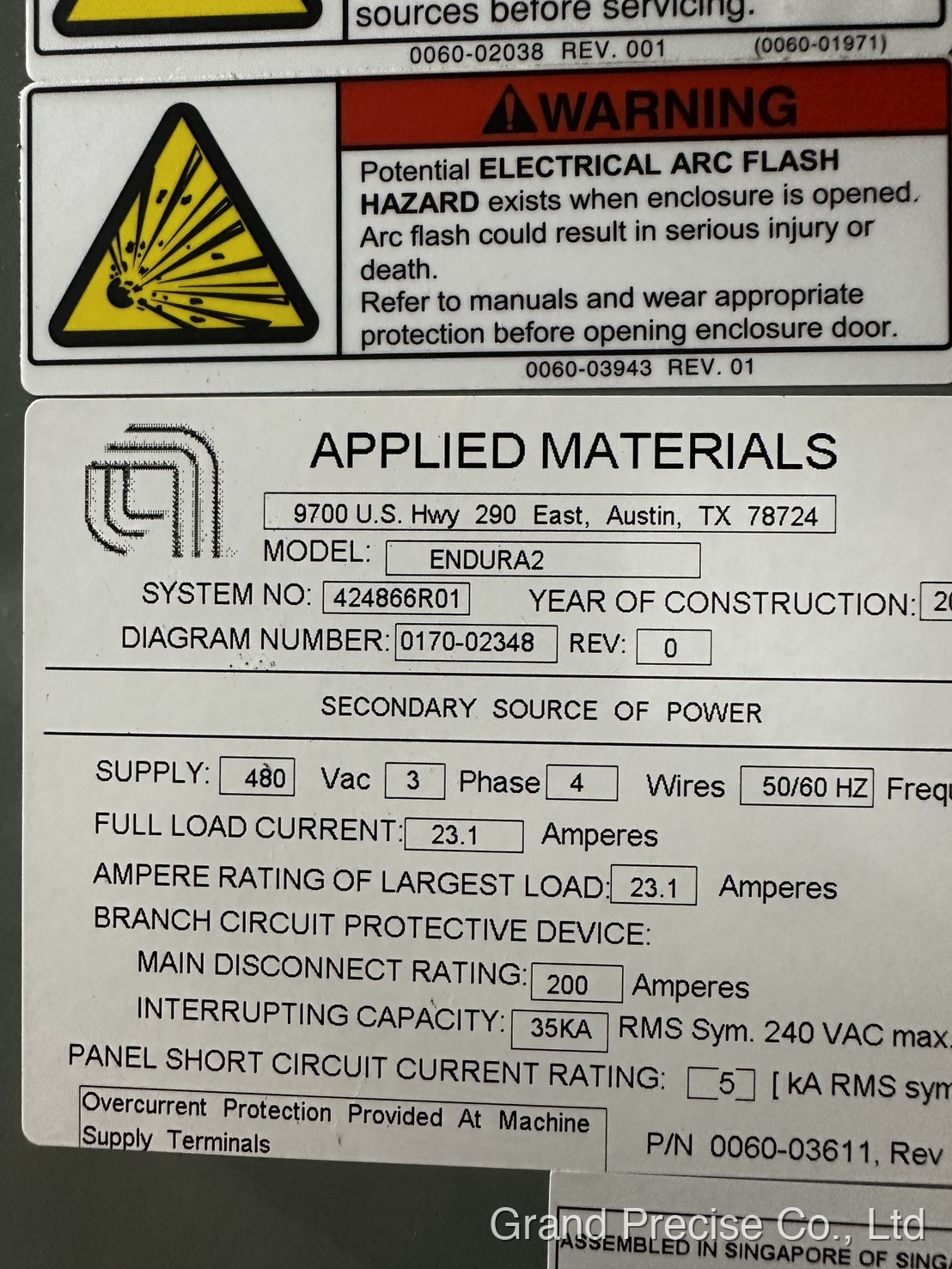 Applied Materials ENDURA2 銘板規格