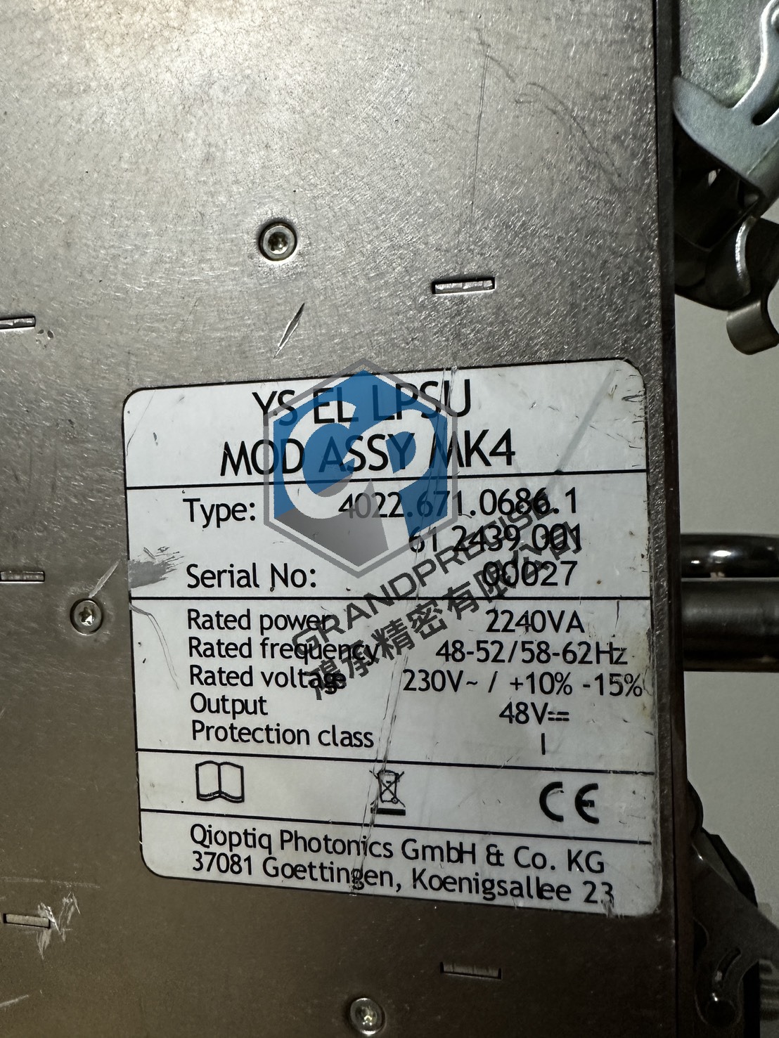 YS EL LPSU MOD ASSY MK4 銘板 Type: 4022.671.0686.1
